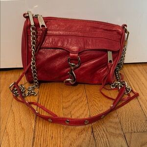 Rebecca Minkoff red leather crossbody bag with chain strap